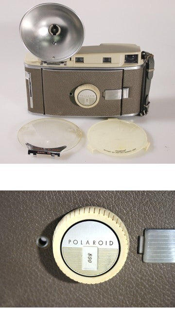 POLAROID 800 LAND CAMERA WITH FLASH BRACKET, ORANGE FILTER AND CASE