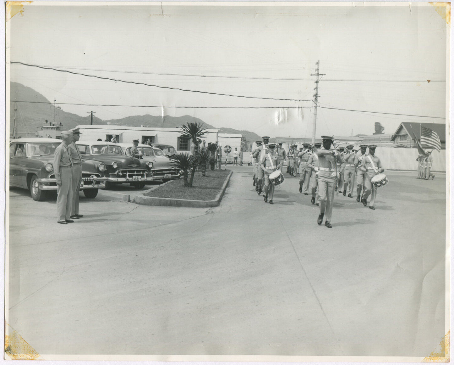 Vintage USMC Drum & Bugle Corps Parade Photo - 8x10 B&W, 1960s Military Memorabilia