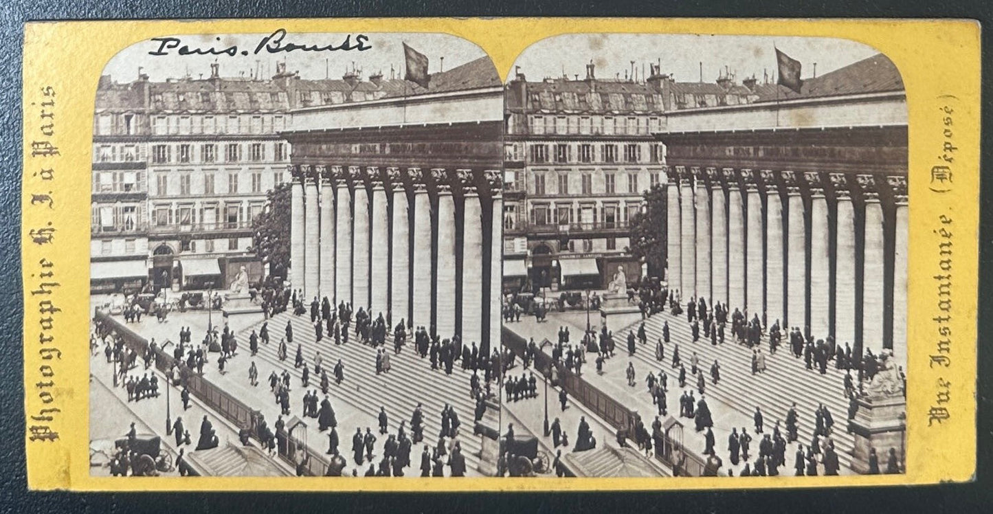 Vintage Paris Stereoview Card 3.5x7in - Palais de la Bourse View, Collectible