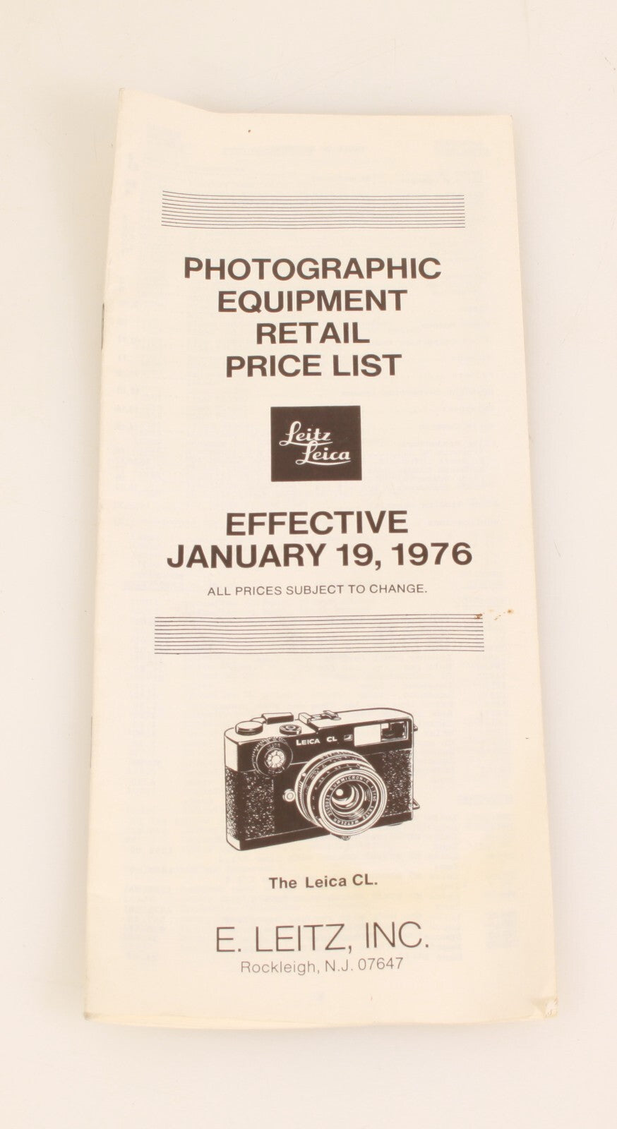 Vintage Leitz Leica Retail Price List Brochure - 1976