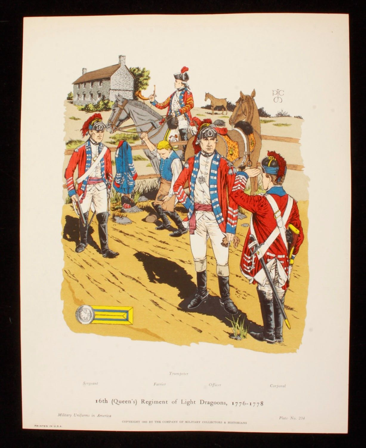 16th Queens Regiment of Light Dragoons 1776-1778 Illustration 11x14