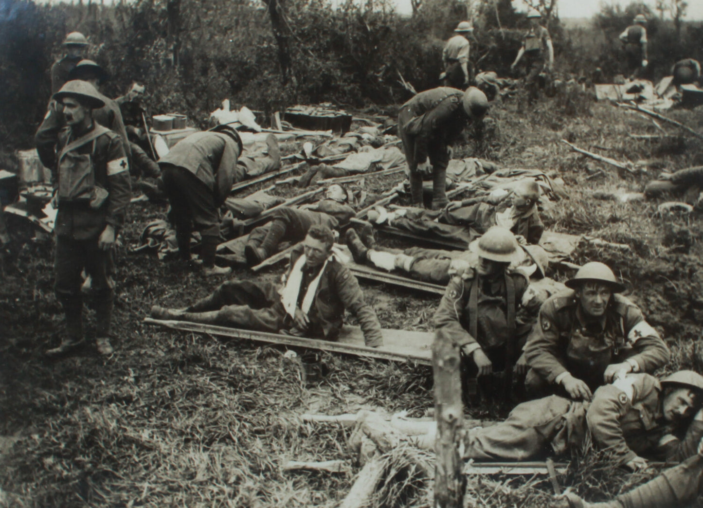 WWI BATTLE DRESSING STATION. SILVER PRINT/8X10 FRAME/ARCHIVAL MATTING.