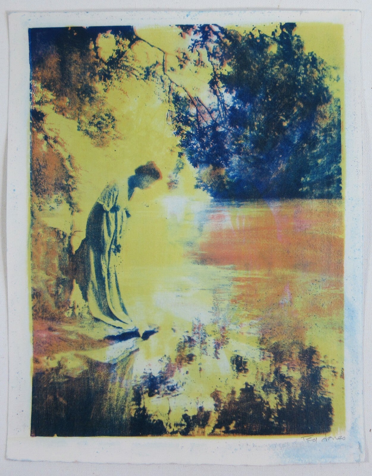 WOMAN IN ROBE BY TED JONES. 3 TONE GUM BICHROMATE, 14X11, WATERCOLOR PAPER.