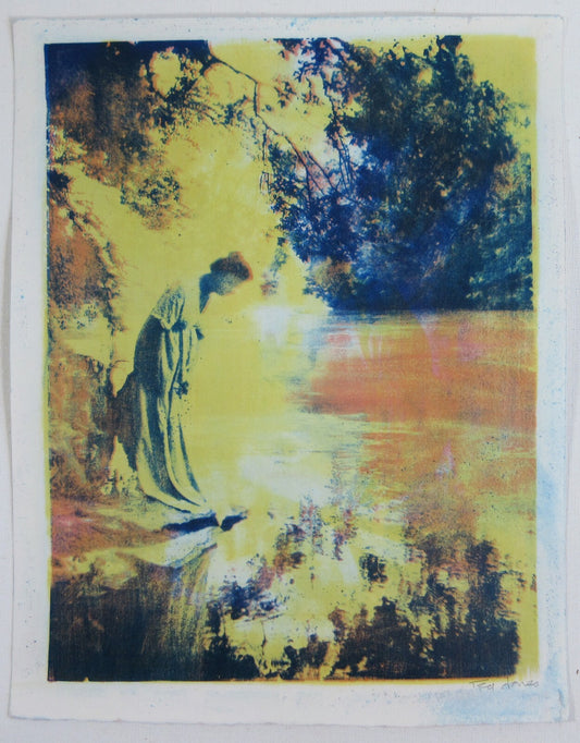 WOMAN IN ROBE BY TED JONES. 3 TONE GUM BICHROMATE, 14X11, WATERCOLOR PAPER.