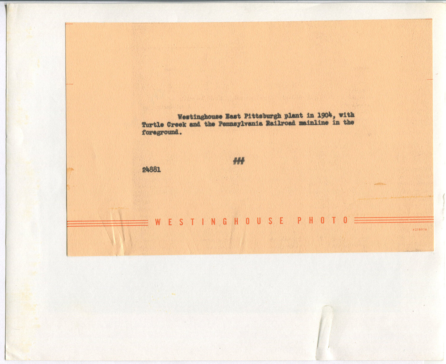 WESTINGHOUSE WORKS,EAST PITTSBURGH, PA. BLACK AND WHITE SILVER PRINT 8 X 10.