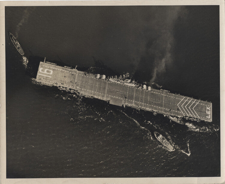 8X10 PHOTOS OF USS LEXINGTON WWII AIRCRAFT CARRIER - SET OF TWO