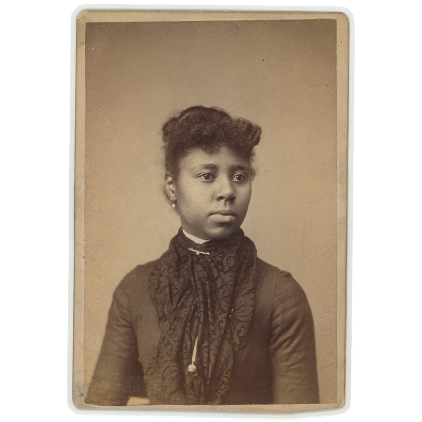 CABINET CARD - AFRICAN AMERICAN WOMAN W LACE SCARF AND EARRINGS - ALLEGHENY PA