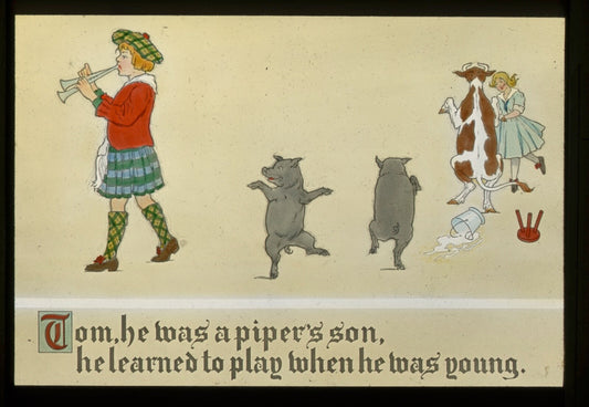 Vintage Lantern Slide Hand Tinted "Tom He Was The Pipers Son" 3.25 x 4in