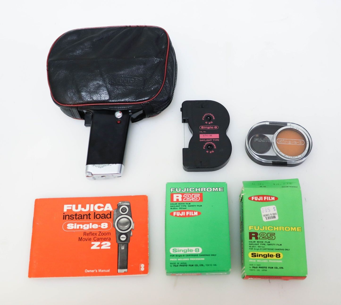 Fujica Single-8 Z2 8mm Film Camera w/ 2 Packs Film, Manual, Filters, Case, Pouch