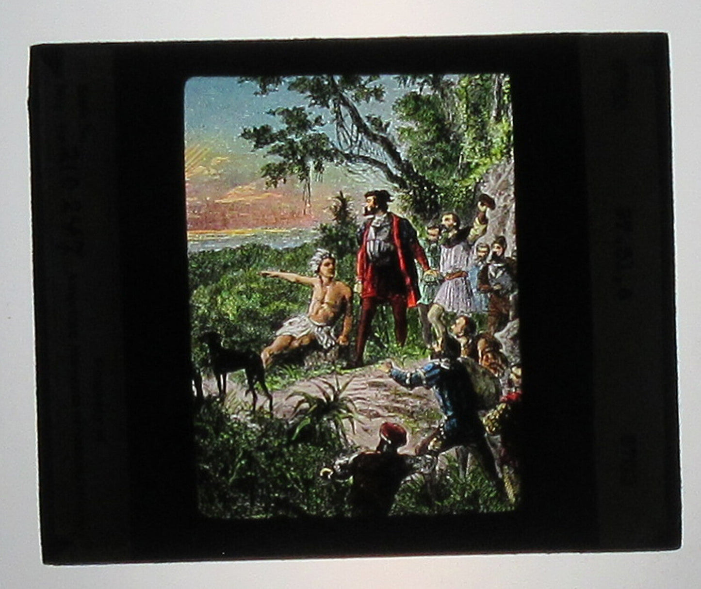 Vintage Hand-Colored Photo on Glass Lantern Slide - Balboa Sees the Pacific, 3.25 x 4 in