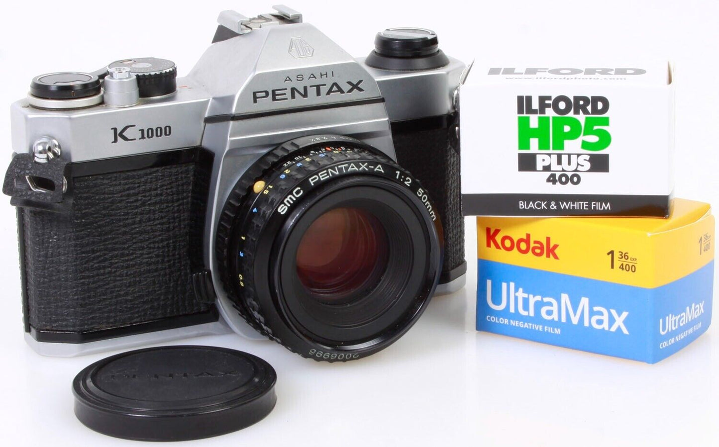 Pentax Asahi K1000 35mm Film Camera w/ 50mm f/2 Lens w/ 2 Rolls of Film