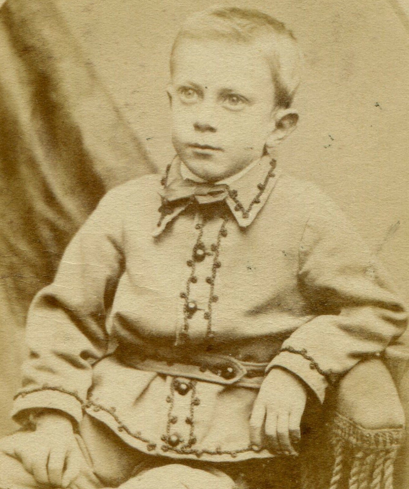 YOUNG BOY, ORNATELY TRIMMED OUTFIT. CDV. ST. JOHN, NEW BRUNSWICK, CANADA.