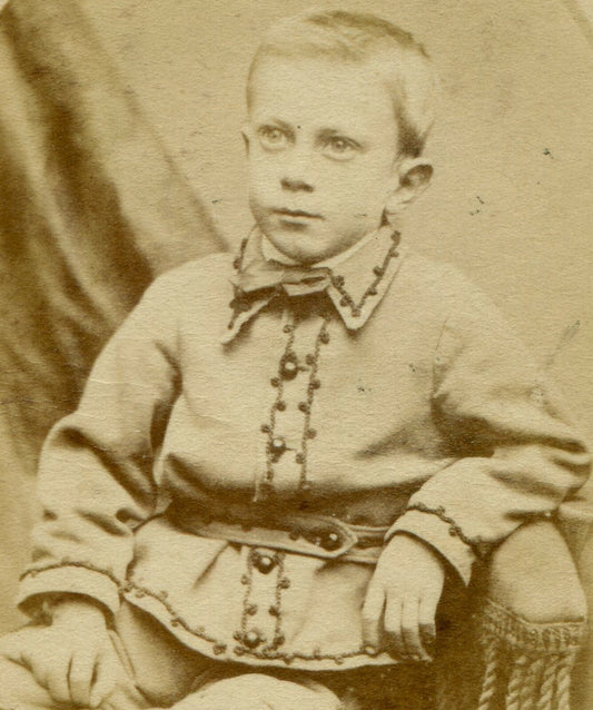YOUNG BOY, ORNATELY TRIMMED OUTFIT. CDV. ST. JOHN, NEW BRUNSWICK, CANADA.