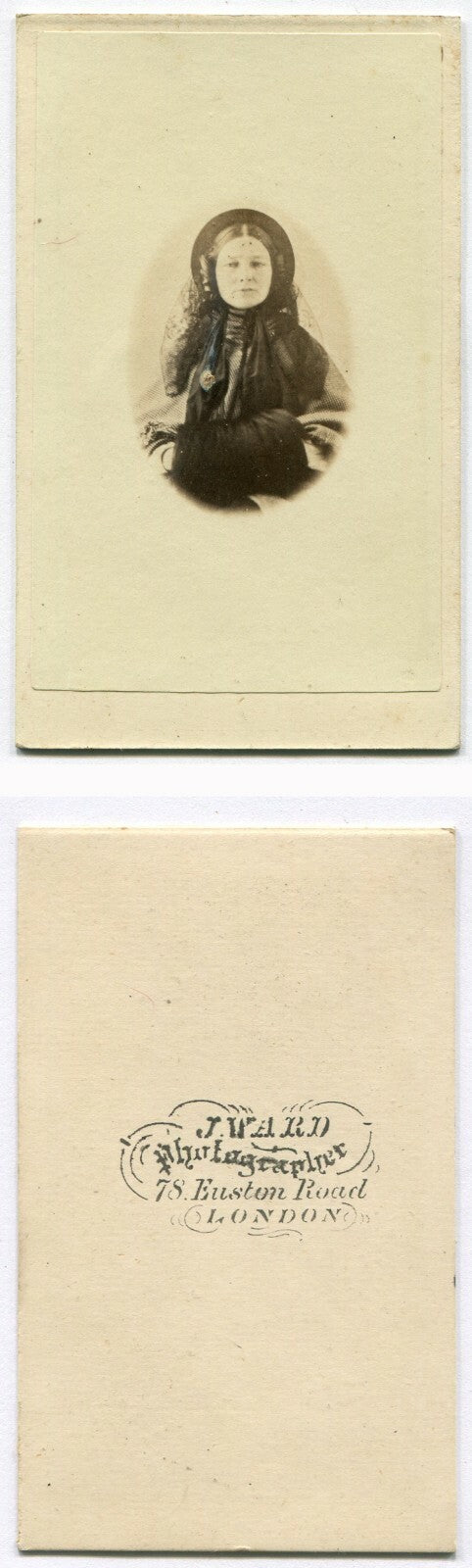 THICK HAIRED WOMAN IN HAT AND MUFF. CDV. LONDON, ENGLAND.