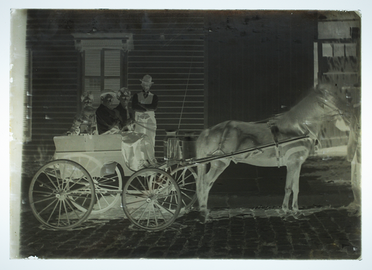 5x7 Glass Plate Negative with Horse Drawn Cart and Boys 1920s Vintage Photo