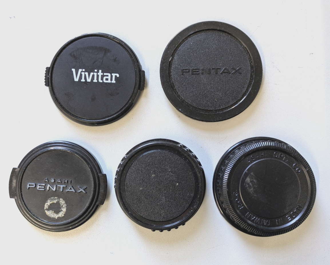 PENTAX, OLYMPUS & VIVITAR FRONT AND REAR CAPS LOT OF 5