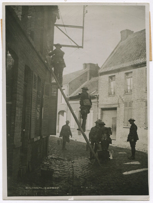 BRITISH FIREFIGHTERS PUT OUT FIRE FROM GERMAN SHELLING OF FRENCH  (8X10 REPRINT)