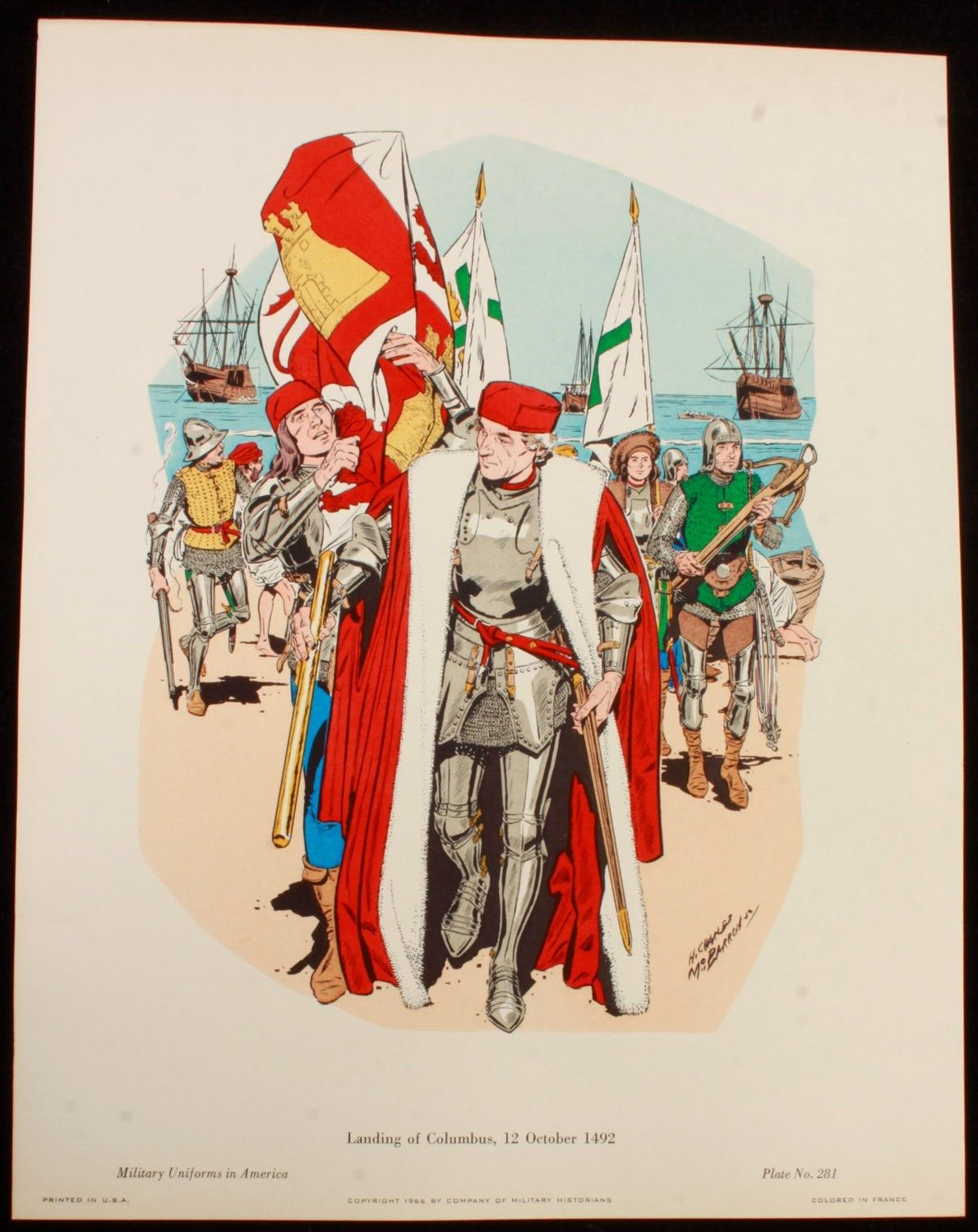 Landing of Columbus, 12 October 1492 Illustration 11x14