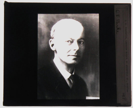 C.E. PARKE, SCARY PORTRAIT. PHOTO ON GLASS. LANTERN SLIDE.