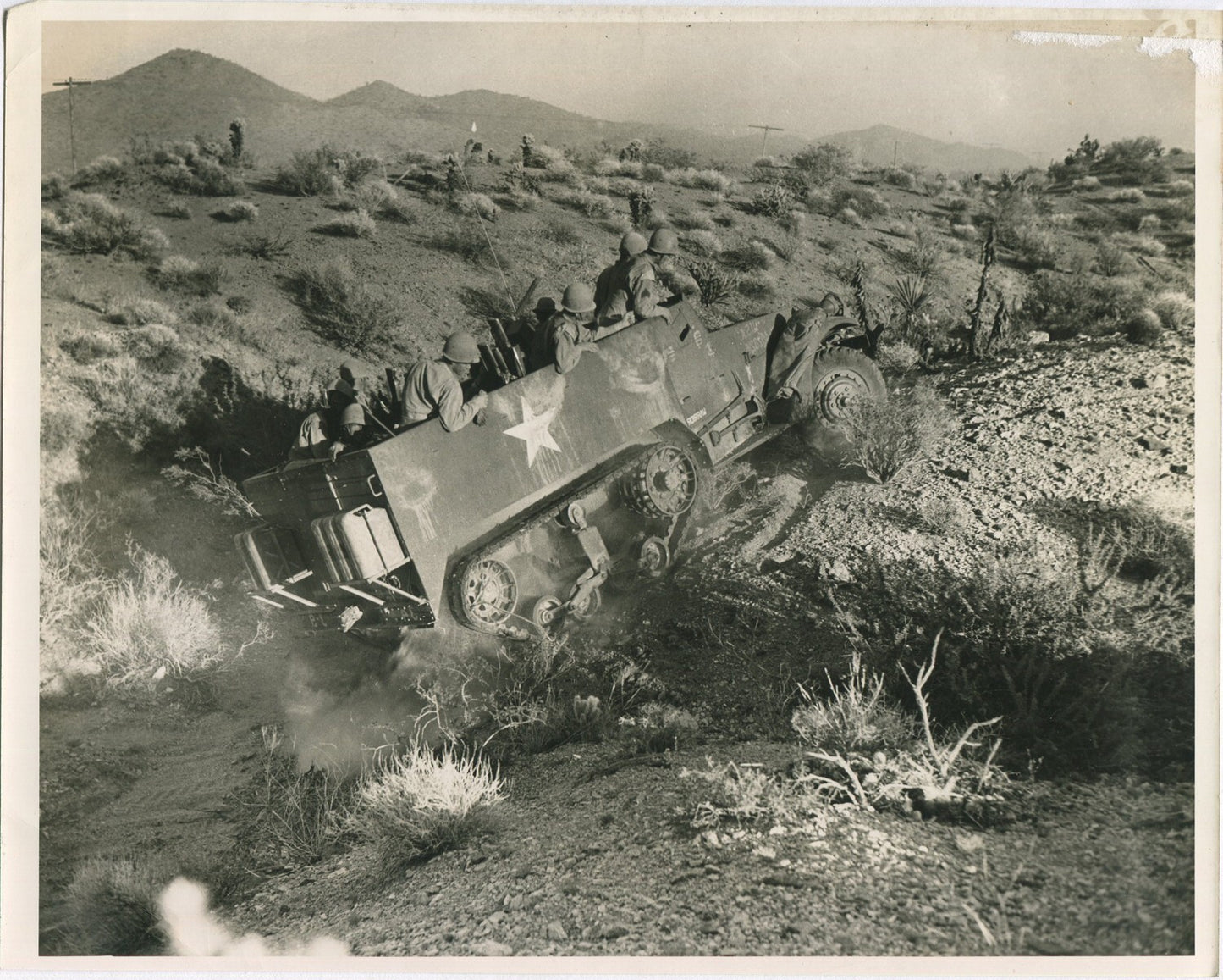 U.S. TROOPS IN ARMORED VEHICLE. WWII. (8X10 REPRINT)