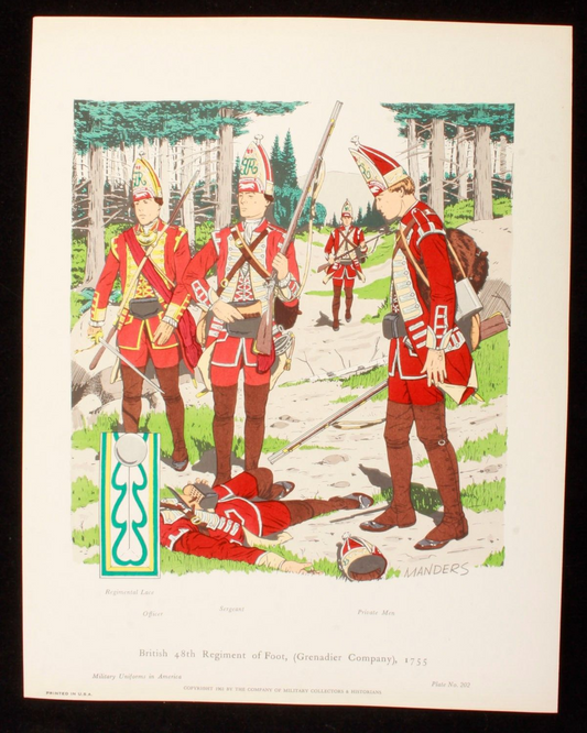 British 48th Regiment of Foot (Grenadier Company) 1755 Illustration 11x14