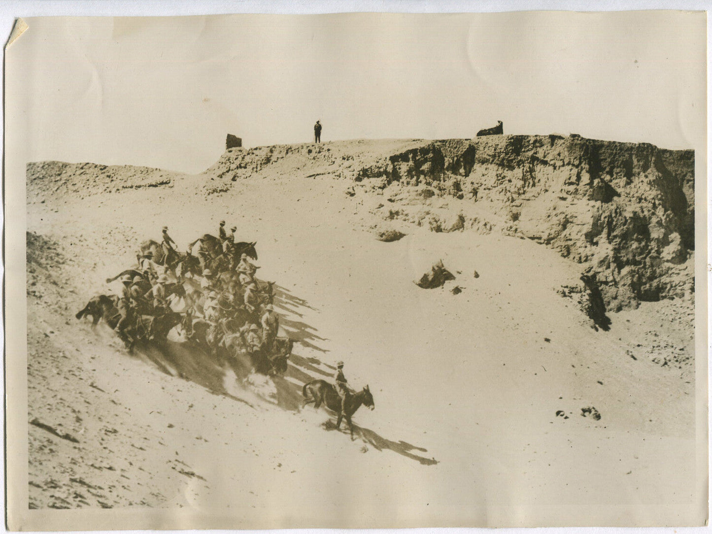 Vintage WWI Desert Warfare Photo: British Mounted Troops at a Desolate Egyptian