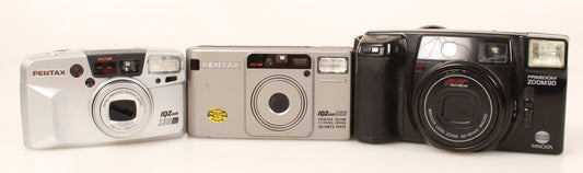 Vintage Minolta & Pentax Point & Shoot Camera Lot - 3 PCS - For Parts/Repair - AS IS