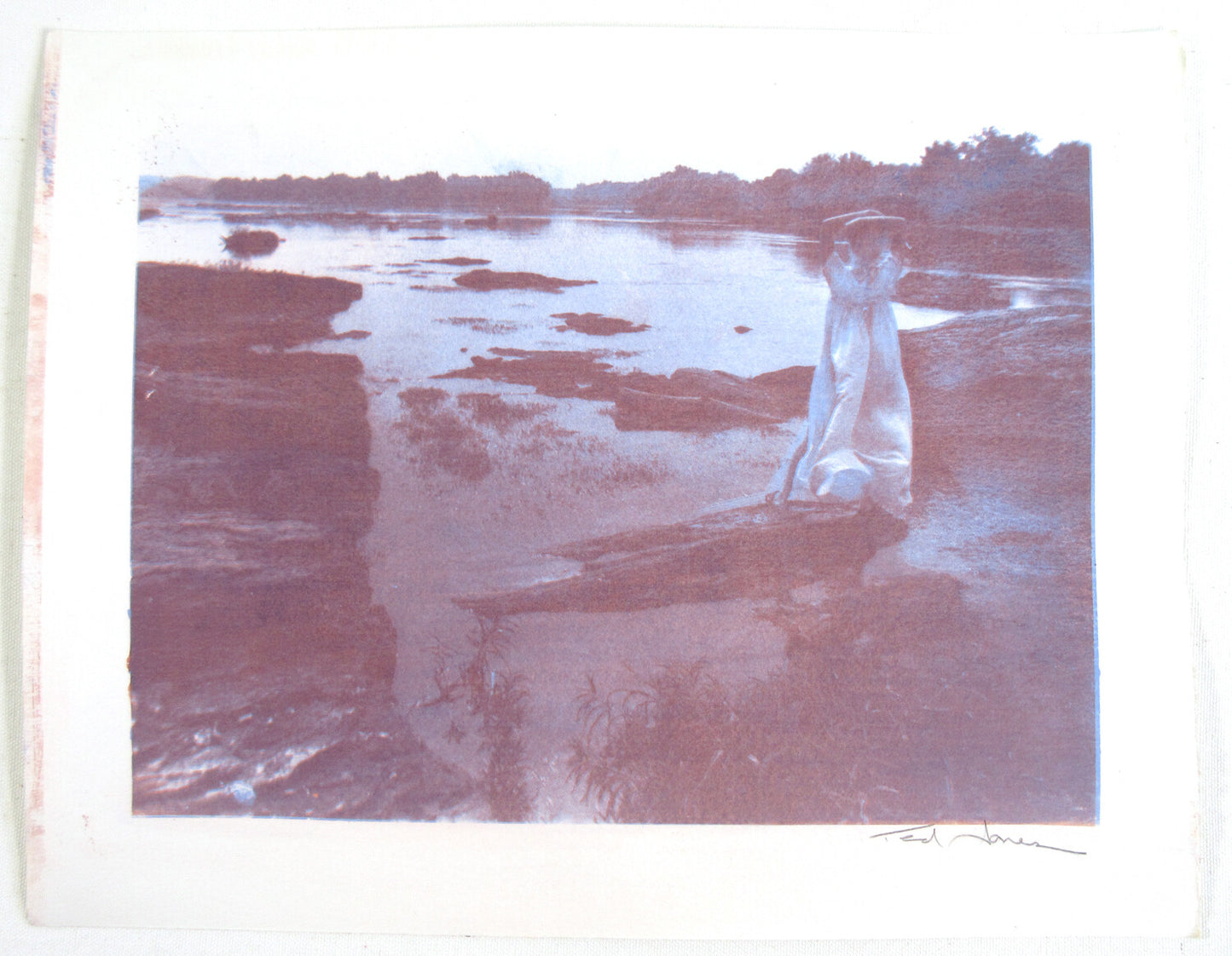 WOMAN AT WATER BY TED JONES. GUM BICHROMATE, 14X11 WATERCOLOR PAPER.