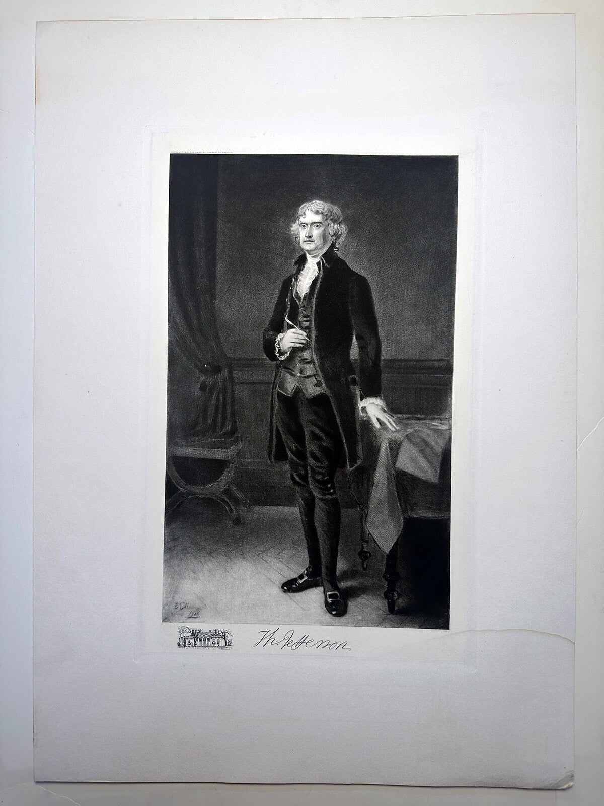 VINTAGE PHOTOGRAVURE OF THOMAS JEFFERSON OFFICIAL WHITE HOUSE GALLERY