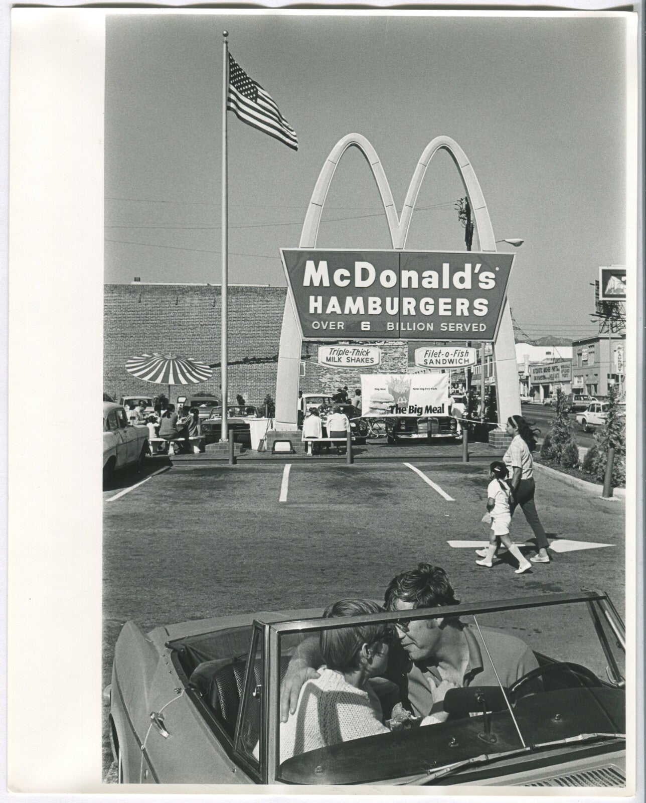 Vintage McDonalds Parking Lot Photograph, 1960s-70s Black & White Silver Gelatin Print, Collectible