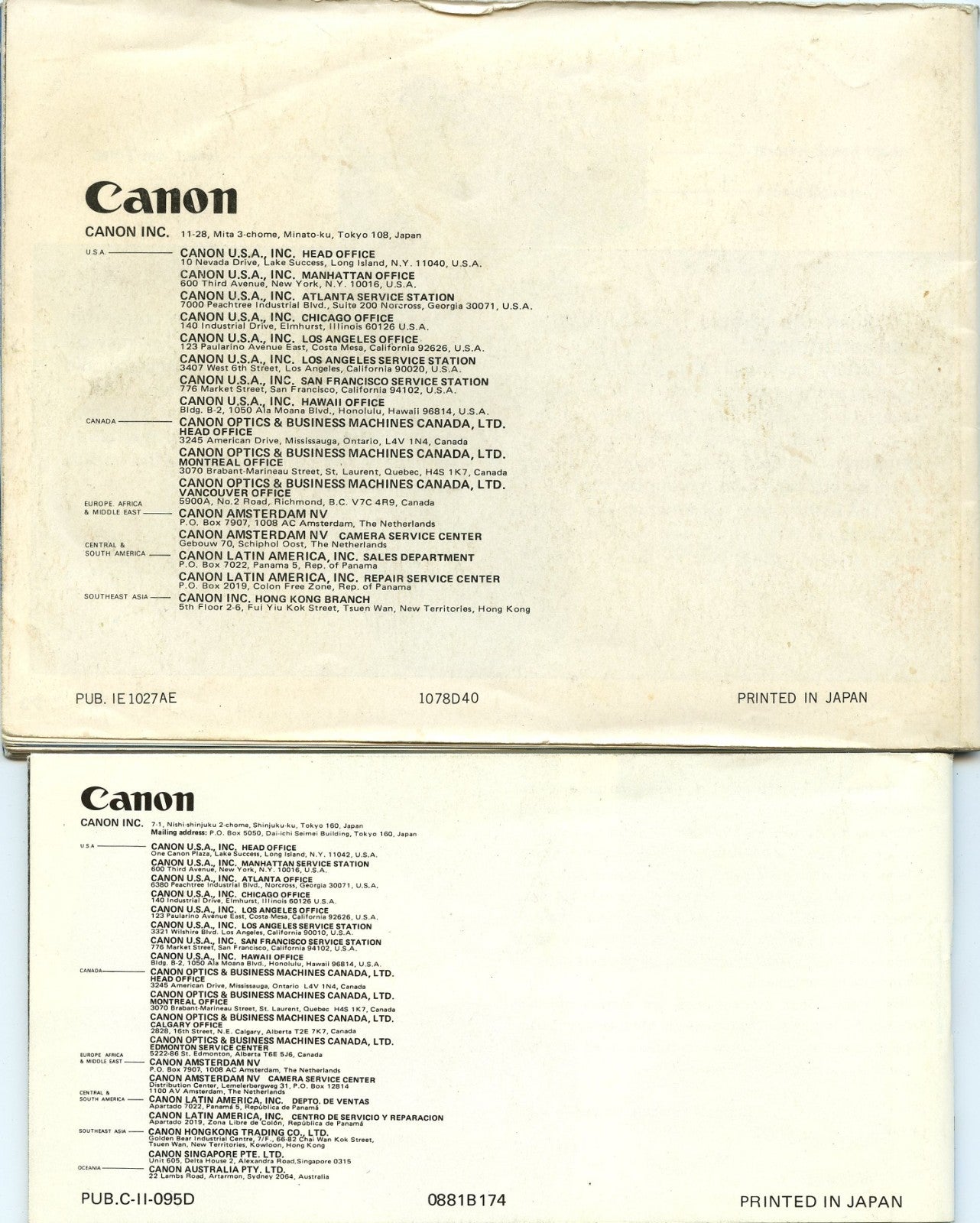 Set of 2 Original Canon Manuals for AE-1 and FD Lenses