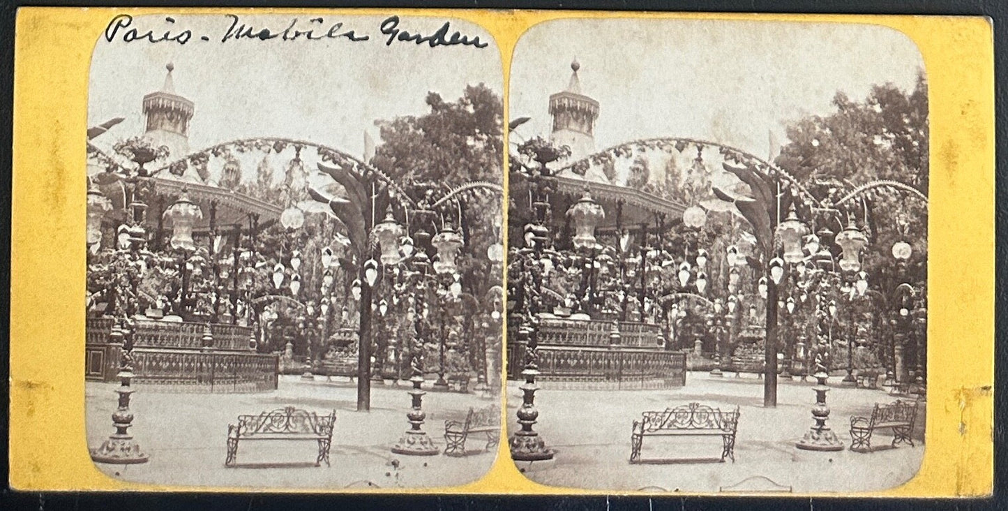 Vintage Stereoview Card Mobile Garden Paris France 3.5x7 in Collectible