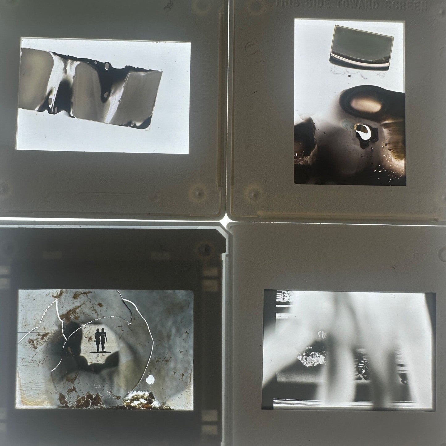 Vintage 35mm Black & White Photo Slides - Large Lot (50+) with Creative Stains - Authentic Era Photography