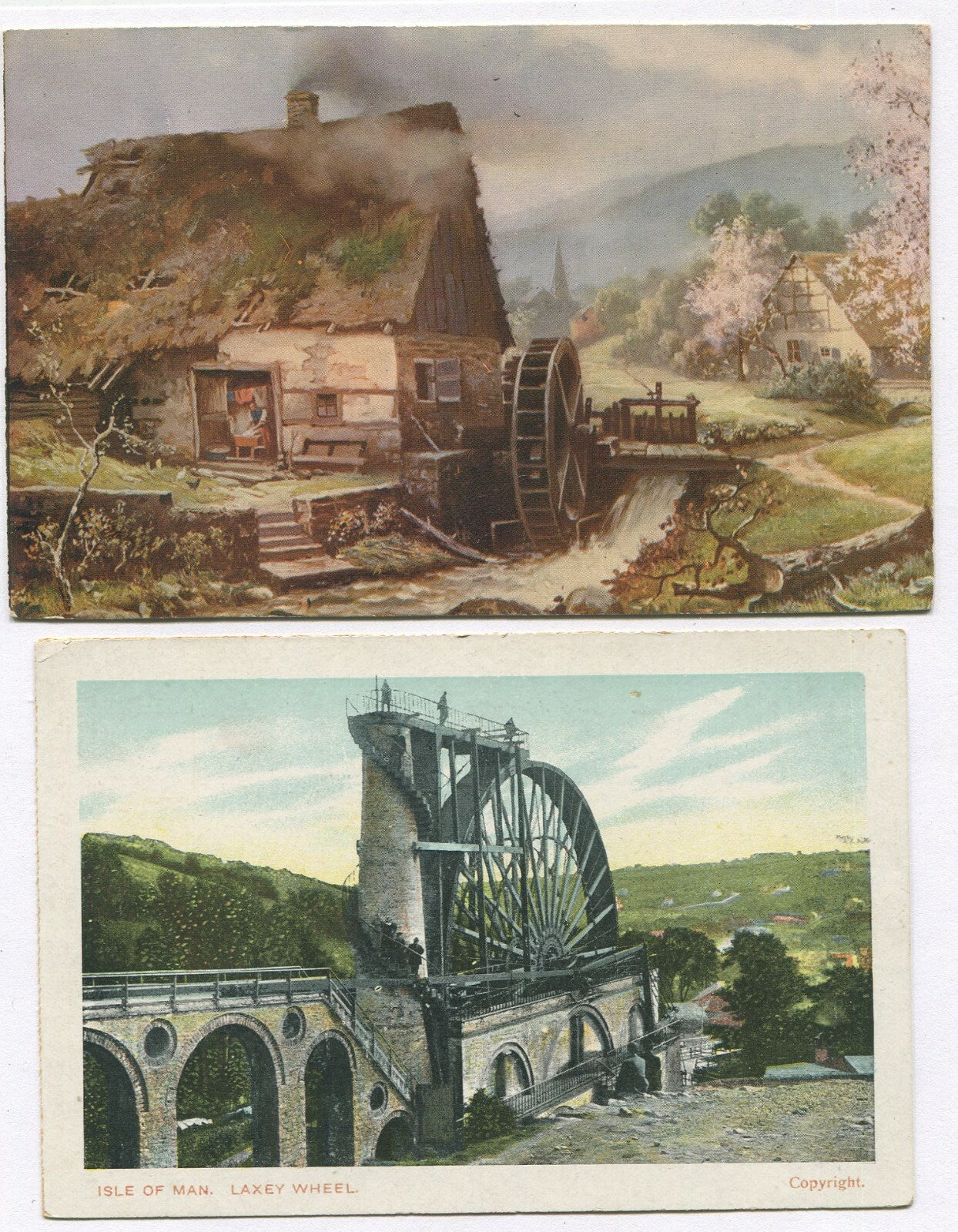LAXEY WHEEL, ISLE OF MAN. COTTAGE. POSTCARD 2 SET. POSTCARD.