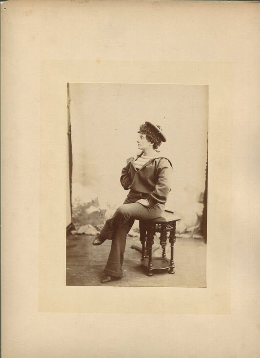 ACTRESS POSED IN SAILOR SUIT. 6.5X4.5 ALBUMEN ON 12X9.5 CARD.