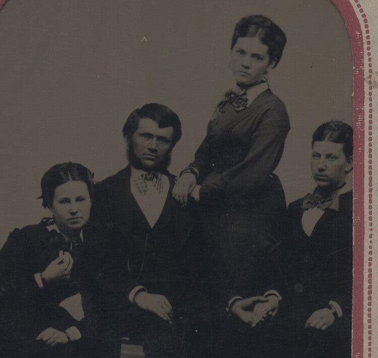 PORTRAIT OF WELL-DRESSED MAN W/ WIFE AND TWO DAUGHTERS