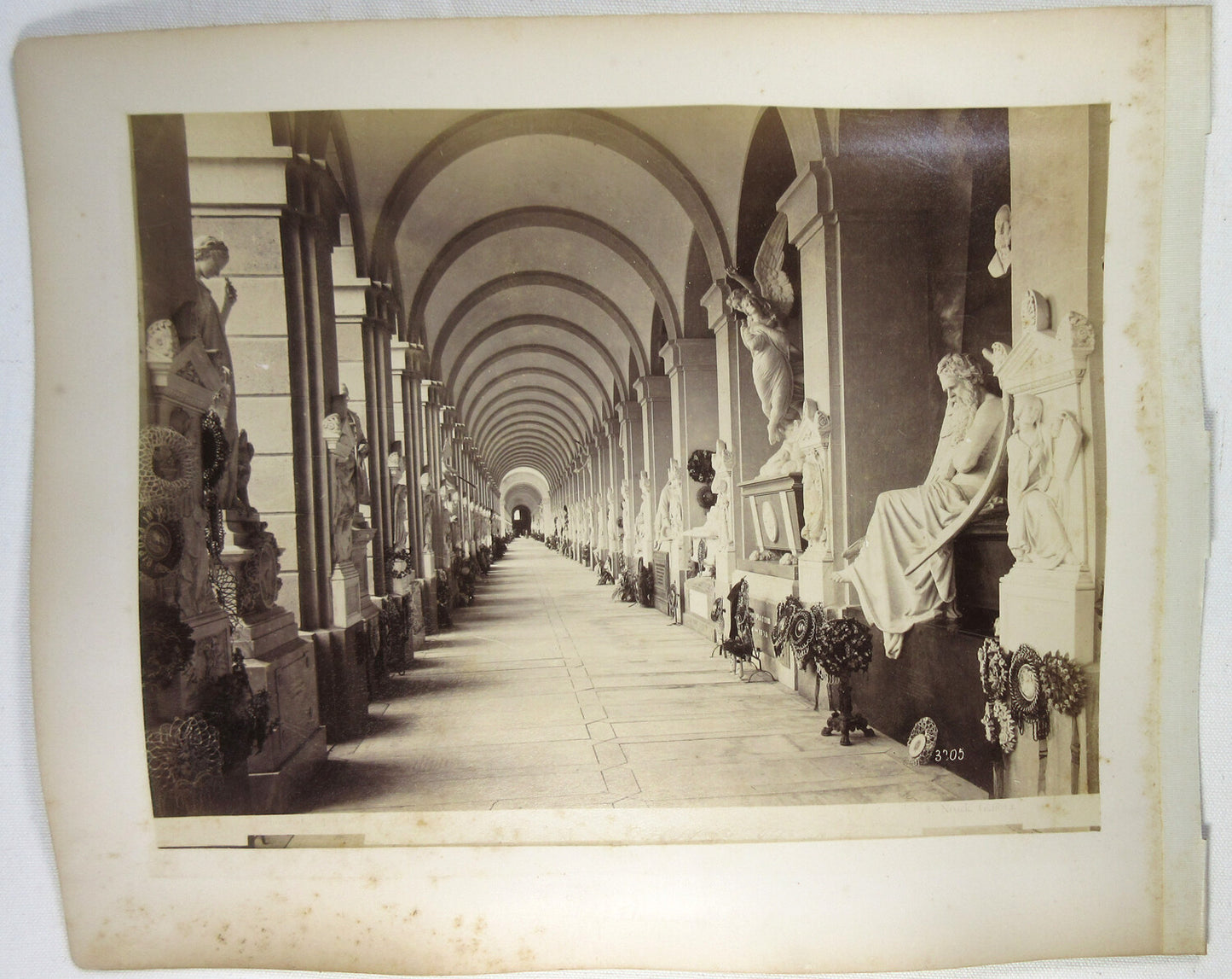 CAMPO SANTO,GENOVA/STATUE HALLWAY. 8X10 ALBUMEN ON BOTH SIDES OF 11X13.5 OF PAGE