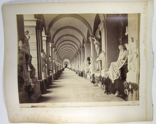 CAMPO SANTO,GENOVA/STATUE HALLWAY. 8X10 ALBUMEN ON BOTH SIDES OF 11X13.5 OF PAGE