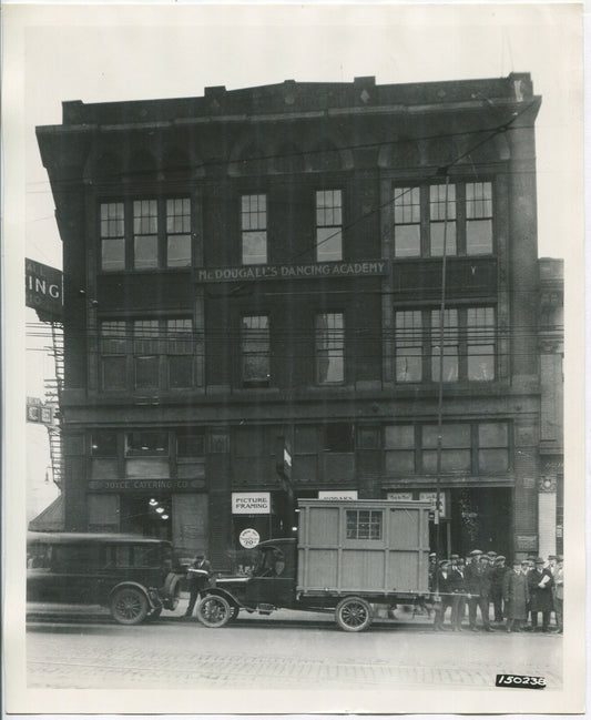 ARCHITECTURAL, BUILDING, EARLY MODEL TRUCKS. BLACK AND WHITE SILVER PRINT 8 X 10