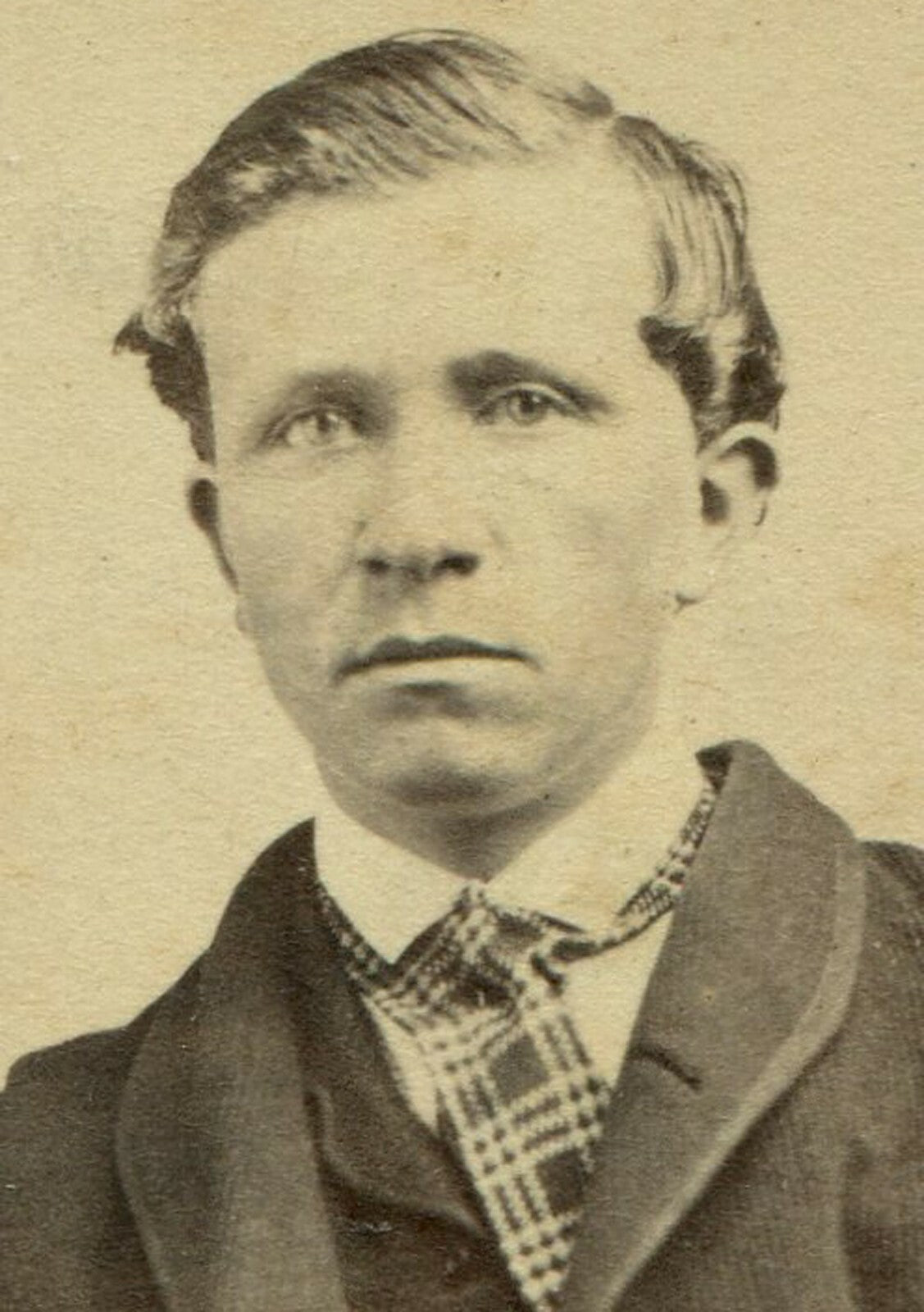 MAN, PLAID TIE, LOOSE FITTING SUIT. CDV. ST. JOHN, NEW BRUNSWICK, CANADA.