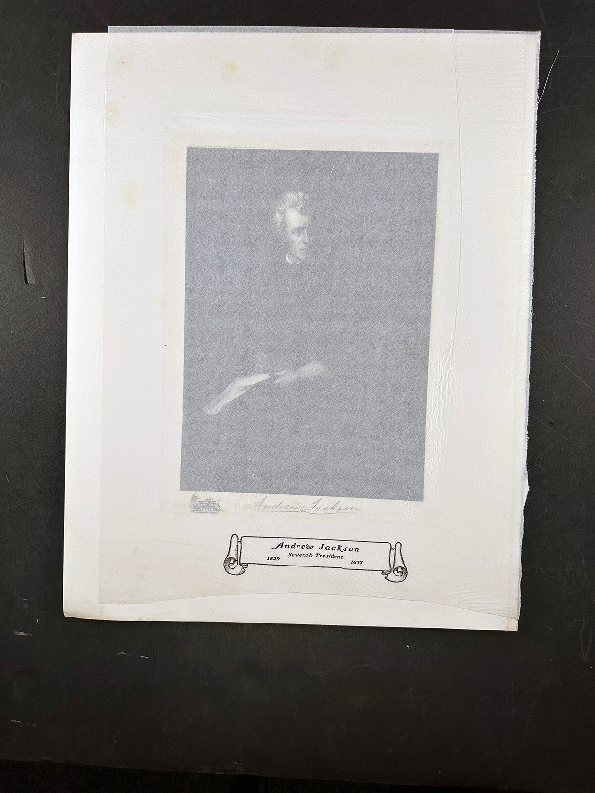 Vintage photogravure of President Andrew Jackson with Wheeler dedication, 3-page set, ready to frame