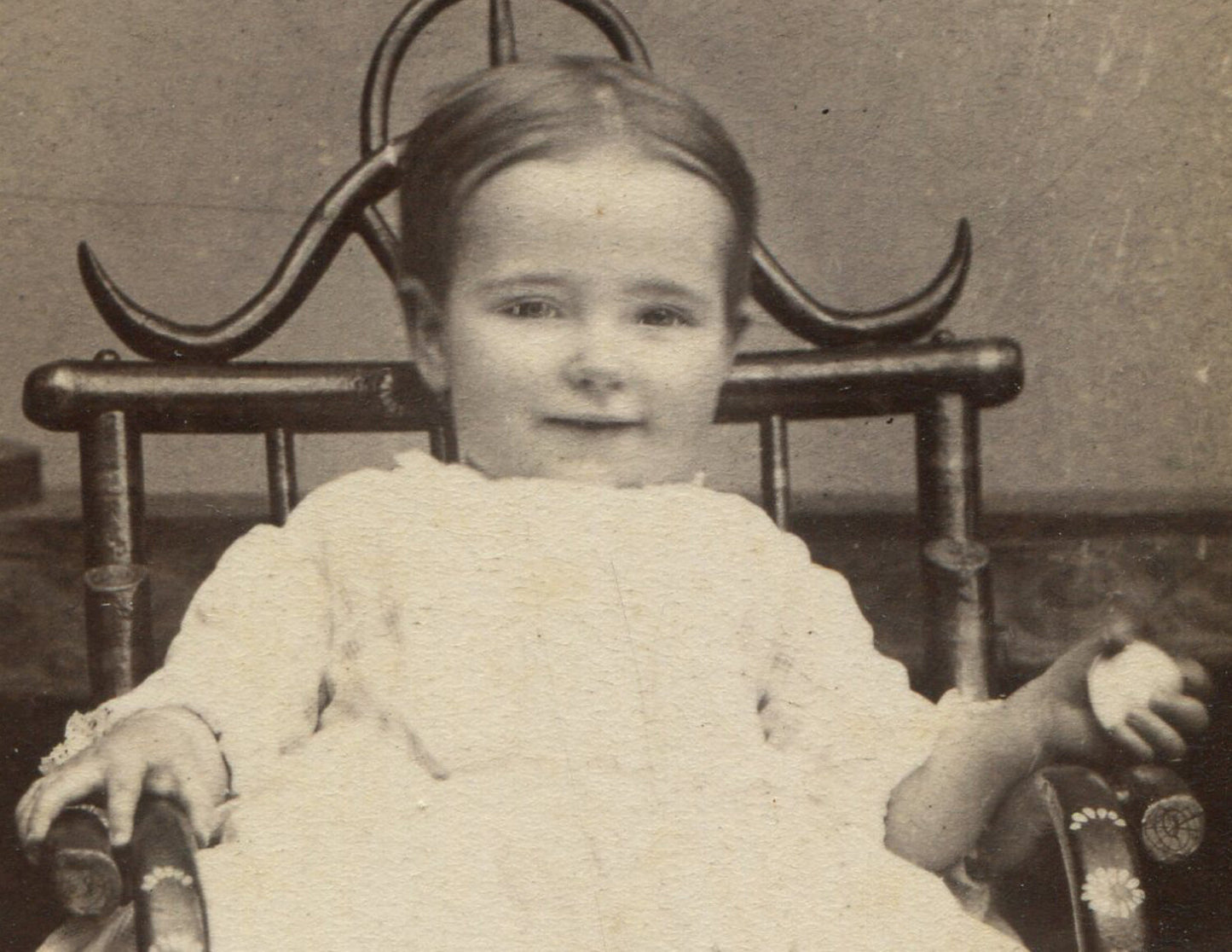 SMILING TODDLER POSED HOLDING BALL. CDV. WAVERLY, IOWA.