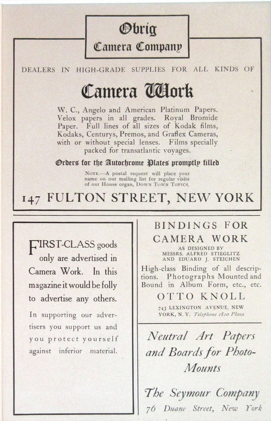 ALFRED STIEGLITZ CAMERA WORK NUMBER 26, CLASSIFIED PAGE IN 11X14 ARCHIVAL MAT.