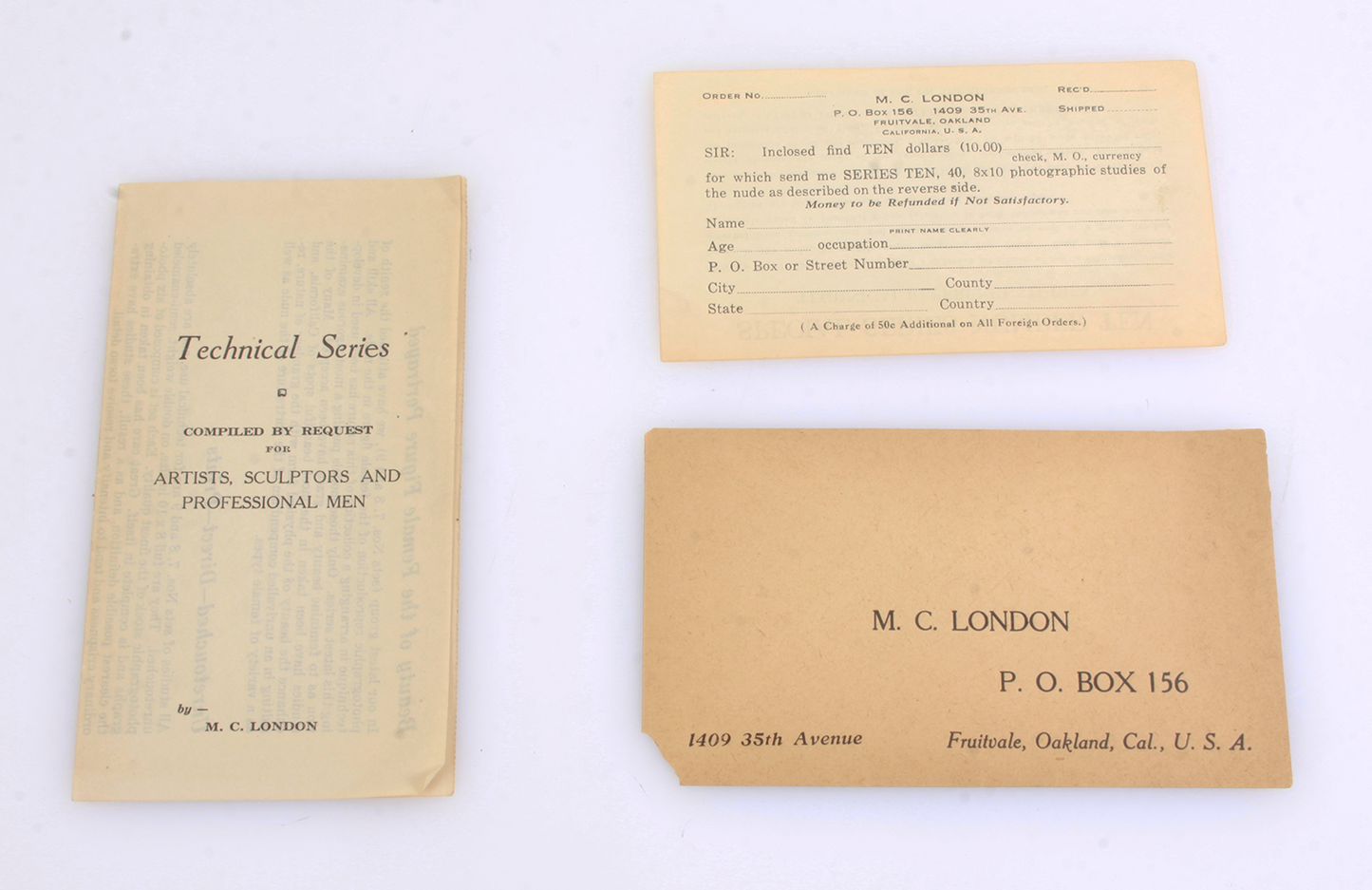 Vintage Photographica Pamphlet and Mailer for ordering Nude Studies,M. C. London