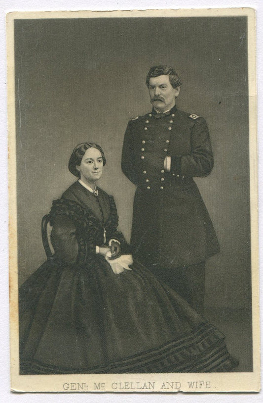 CIVIL WAR GEN. McCLELLAN AND WIFE. LITHOGRAPH. 3.75X2.5 IN.