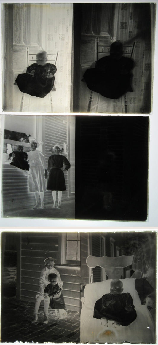 Vintage Young Children Glass Plate Negative, 3-Set Photo Negative