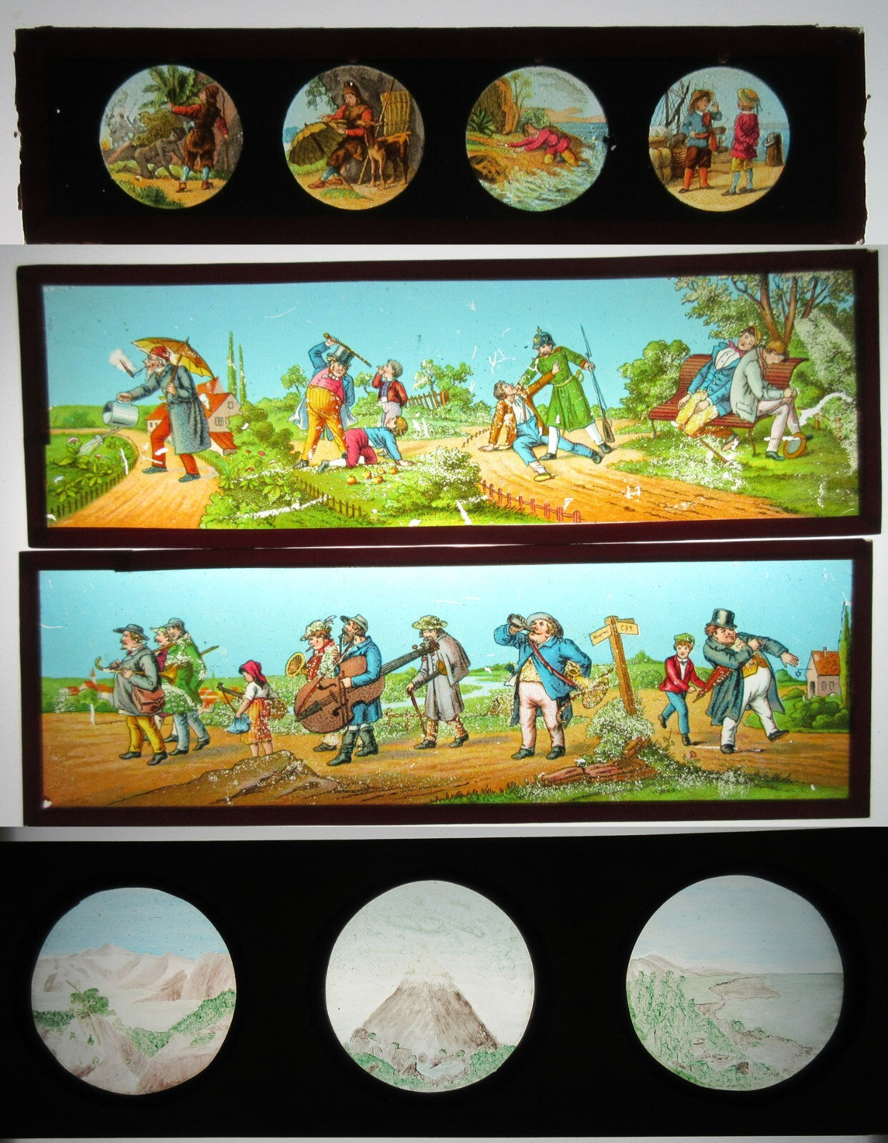MAGIC LANTERN SLIDE.COMIC/DRAMATIC/LANDSCAPE SCENES. 4 SET.