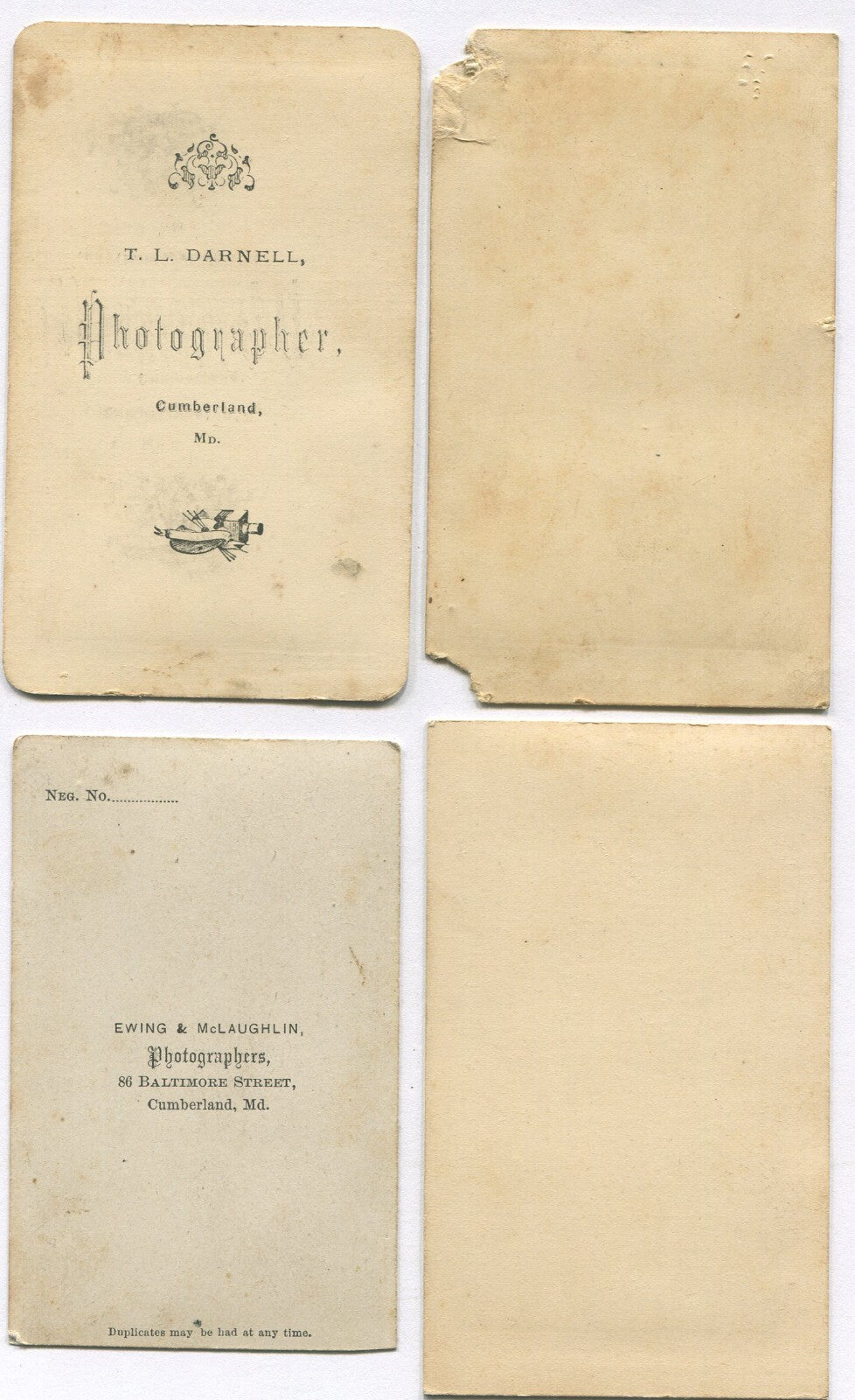 CDV 4 SET. WOMEN, MAN. CUMBERLAND, MARYLAND.