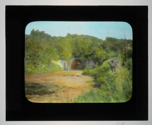 CANAL TUNNEL, LEBANON, PA. TINTED PHOTO ON GLASS. HAND COLORED PHOTO ON GLASS.