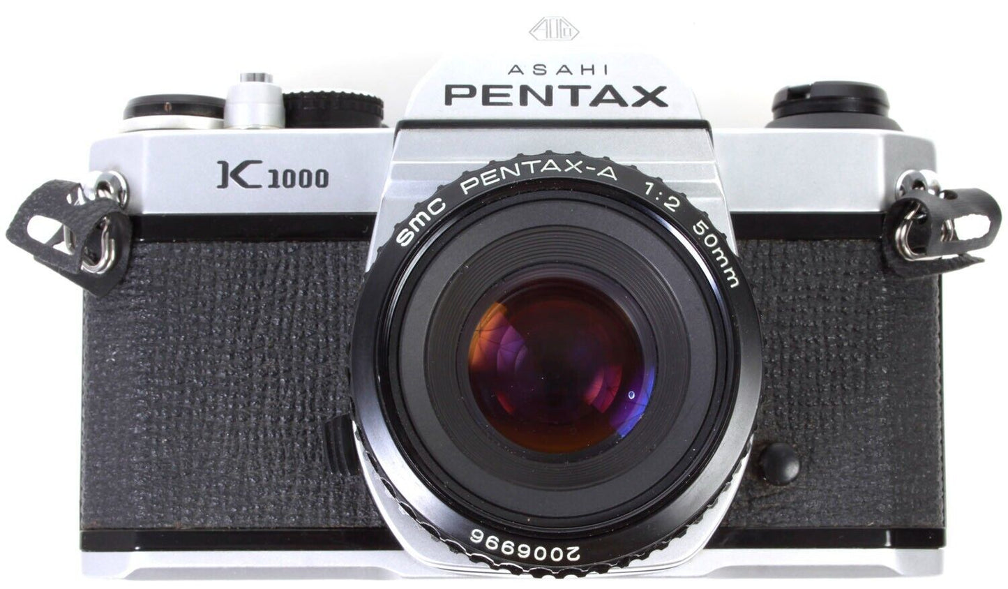 Pentax Asahi K1000 35mm Film Camera w/ 50mm f/2 Lens w/ 2 Rolls of Film